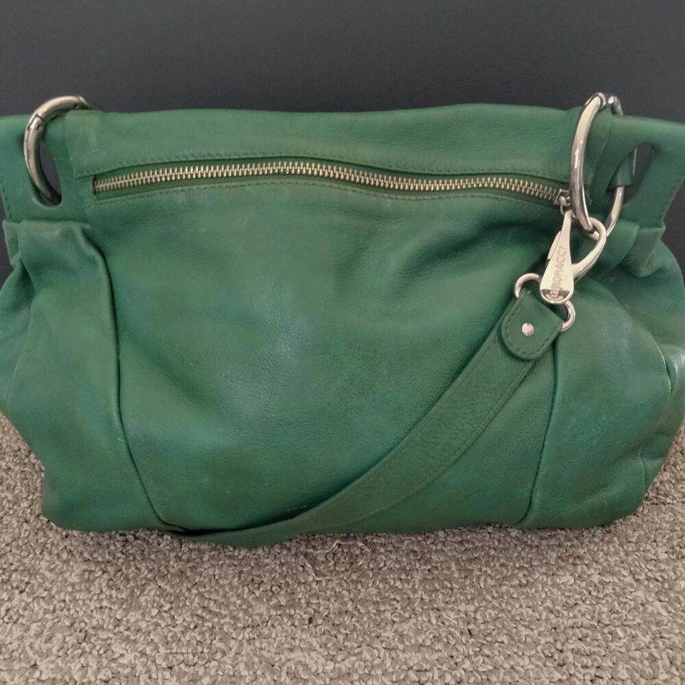 Gironacci Italy Leather Hobo Shoulder Bag Green Silver Ring Hardware